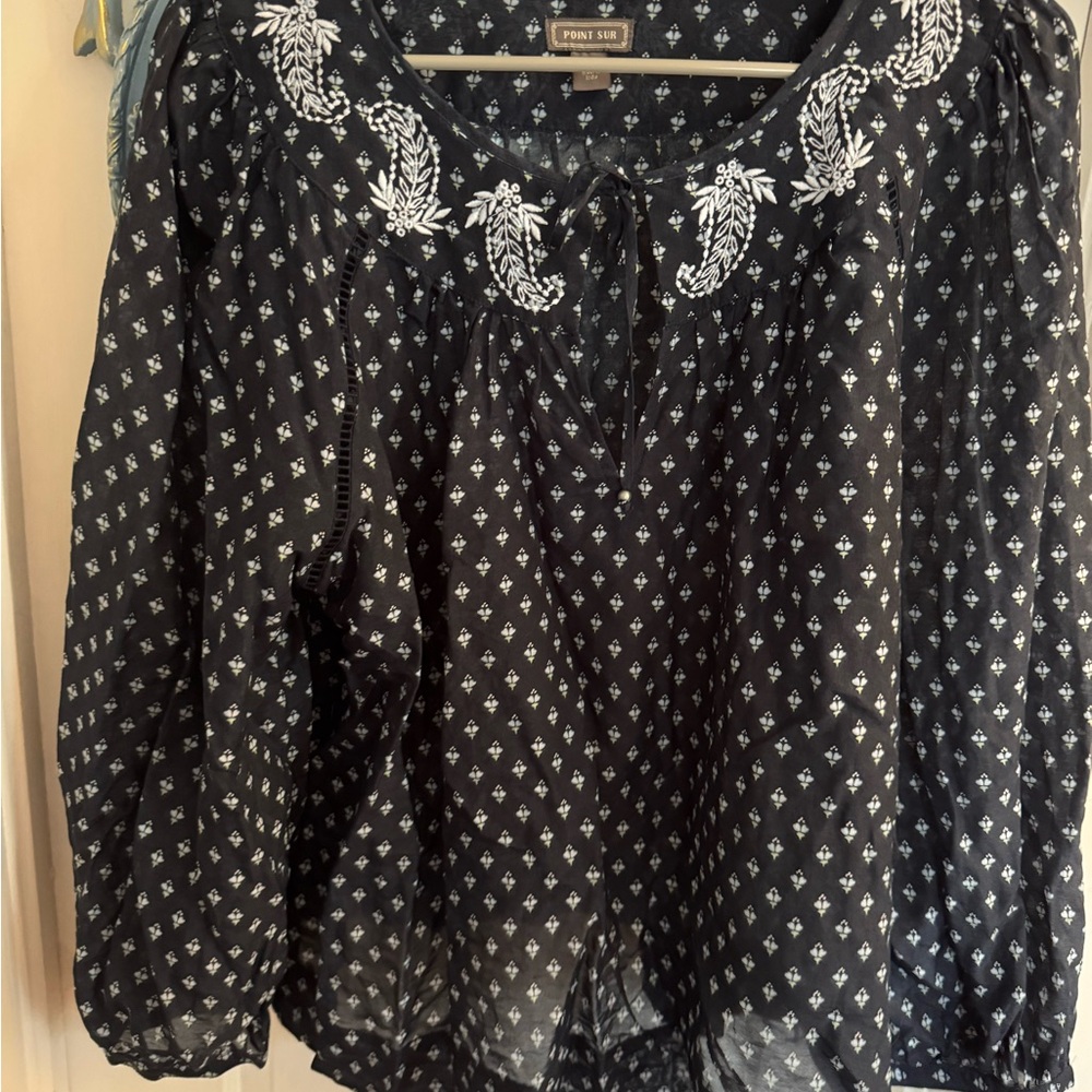 Navy and white Point Sur Blouse